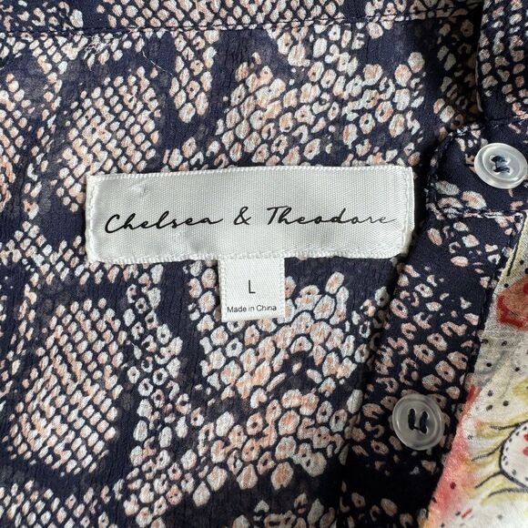 Chelsea And Theodore Size L Button Up Boho Floral Mix Print Shirt Top - Picture 6 of 9